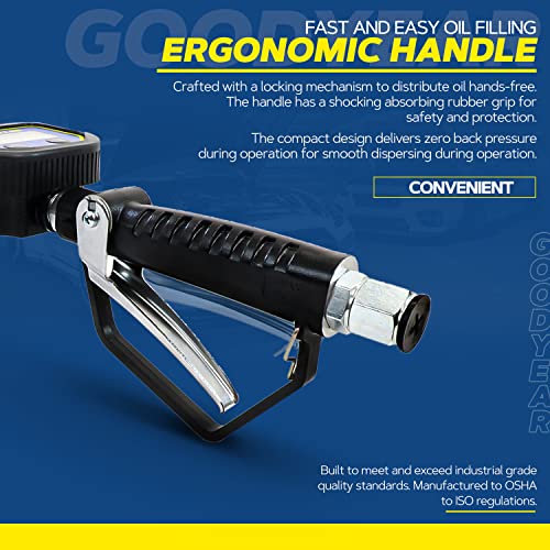 Goodyear Digital Oil Control Valve Meter Nozzle 10 Gpm / 35 Lpm Heavy Duty Air Operated Pneumatic 1/2" Inch Npt Inlet Pressure Range 7-1500 Psi 5-100 Bar With Flexible Spout (Not For Gasoline) #TOP5