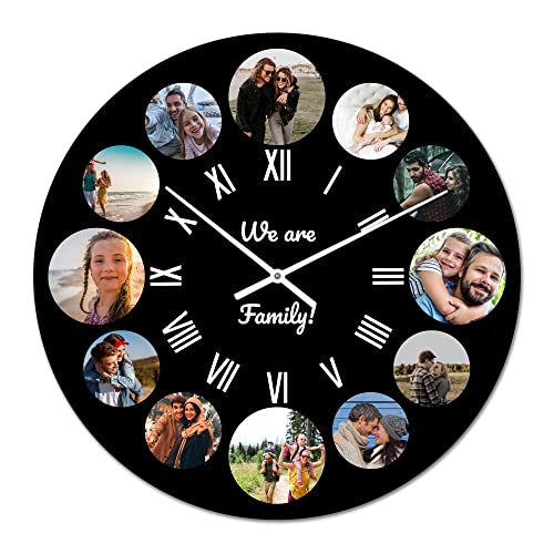 PhotoFancy® - Fotouhr aus Kunststoff - Uhr mit Foto Bedrucken - Wanduhr mit eigenen Fotos gestalten - 35 cm - Zeiger Weiß - Layout Vintage