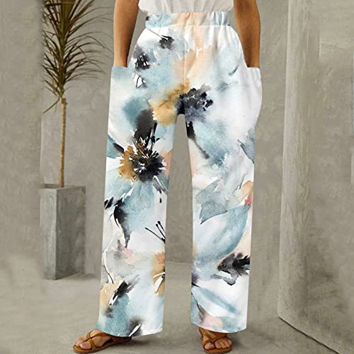 LULER Casual strandbroek voor dames, paardenbloem bloemenprint, elastische taillezak, brede pijpen, elegant - Afbeelding 4
