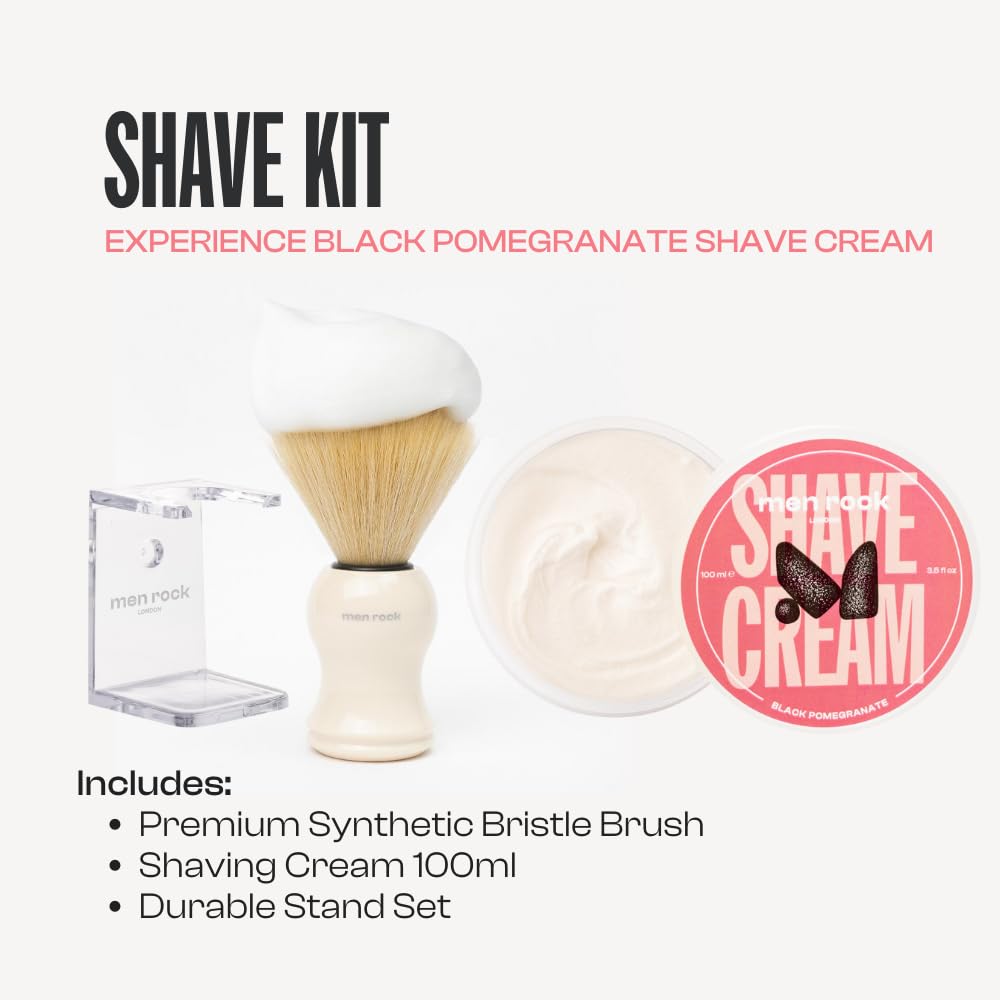 Black Pomegranate Shaving Kit for Men, Premium Wet Shaving Set including Shaving Cream, Shaving Brush & Brush Stand - Image 3