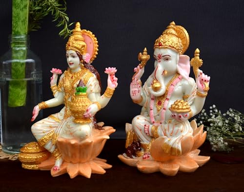 Image of Soni Craft Marble Dust Beautiful Laxmi Ganesh Pair for Home & Office Decorative II Diwali Puja Gift Idols Ganesh Ji Murti Lakshmi Ji Murti (7 X 4)