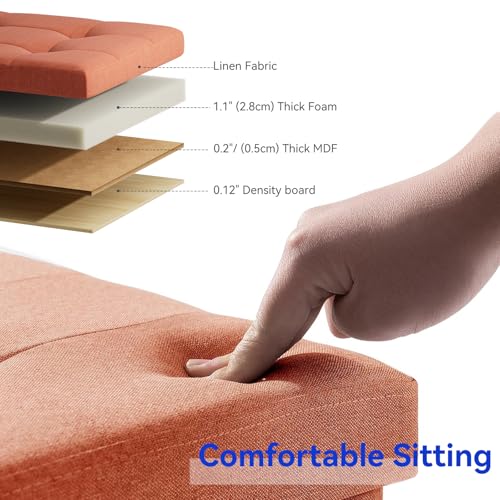 Image of BRIAN & DANY 30 Inches Folding Storage Ottoman Bench, Ottoman with Storage Bench for Bedroom, Living Room, Entryway, Foot Rest with Legs, Orange