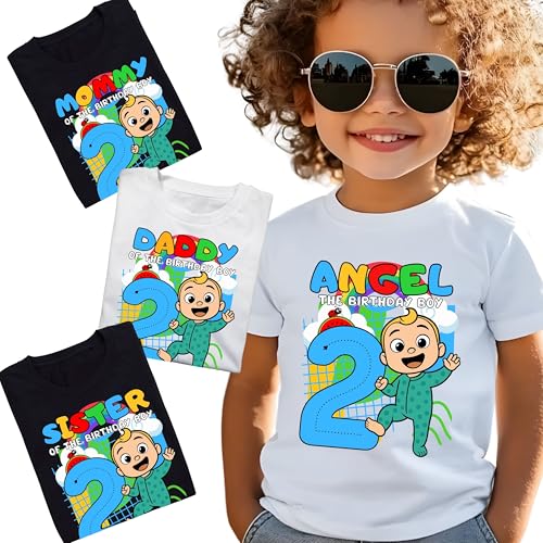 Personalized Birthday t-Shirt for boy and Girls with Age and Name, t-Shirts for The All Family, Supplies and Decoration for Childrens Party, Themed Birthday Party White, Black