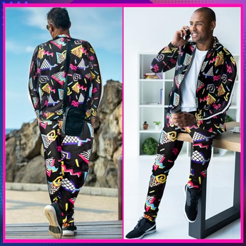 Image of Arssm Retro 80s 90s Outfit Sets for Men Vintage Jacket and Joggers Sweatpants 80s Tracksuit Streetwear