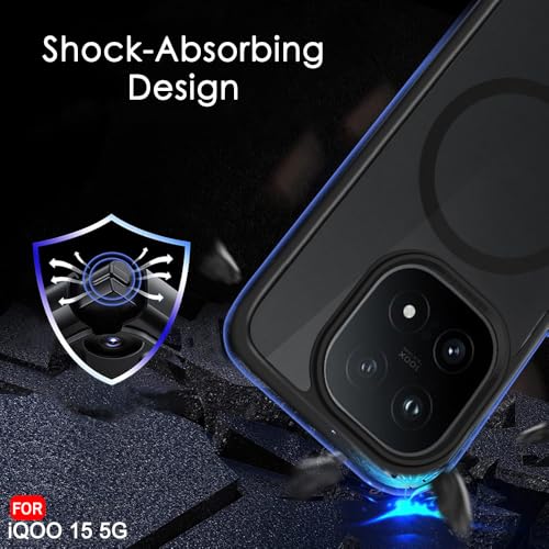 Image of TheGiftKart Hybrid Shockproof Back Cover Case for iQOO 15 5G Compatible with MagSafe | Hard Back Cover Case for iQOO 15 5G (PC & TPU, Translucent Smoke Matte Back, Black Sides)