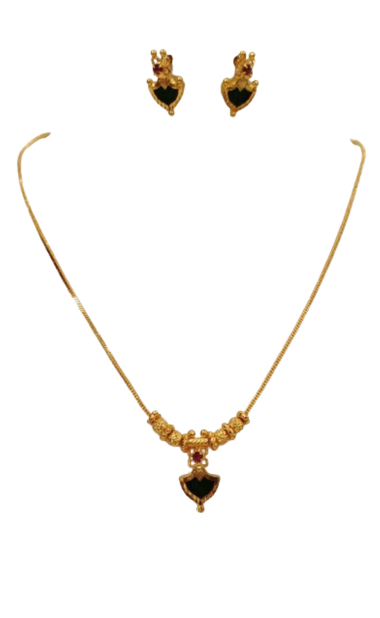 ESHIP Green Palakka Necklace and Earrings | 22K Gold Plated Kerala traditional Necklace and Earring set | Premium set for Womens and Girls |-image-34