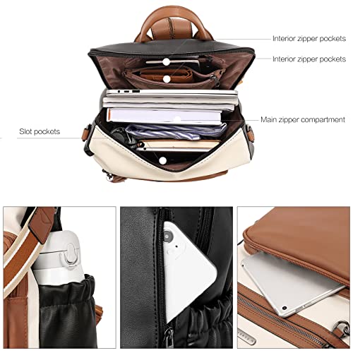 Image of CLUCI Women Backpack Purse Fashion Large, 1-5 Fine Lines Beige With Black Brown, Large