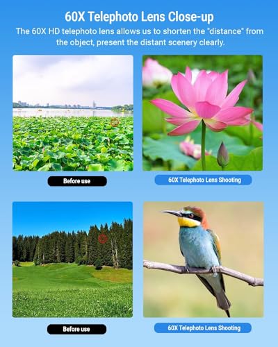 Image of APEXEL 60X HD Telephoto Lens for Most Smartphones, All-in-One Kit with Tripod & Bluetooth Remote, High-Power Lens for Long-Distance Photography