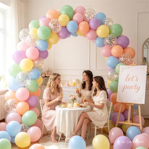 Image of Zesliwy Pastel Balloons Set, 50pcs 12inch Pastel Rainbow Balloon Pink Orange Yellow Balloon and Green Blue Purple Balloons with Colorful Confetti Balloon for Birthday Easter Bridal Shower Party Decor