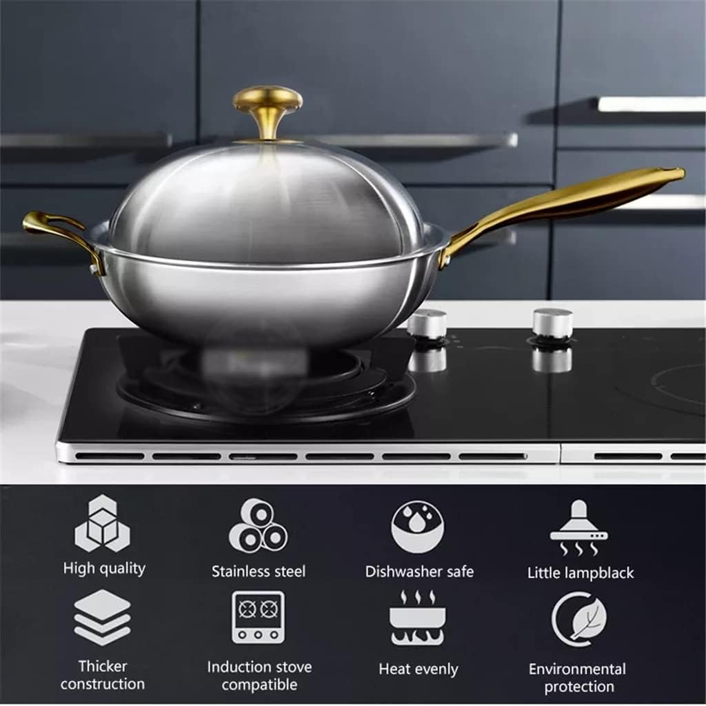 Stainless Steel Wok,Non-Stick Cooking Pot Saute Pan Kitchen Gas Induction Cooker Frying Pan Household Chinese Cookware (Color : A, Size : 32cm) (A 32cm)