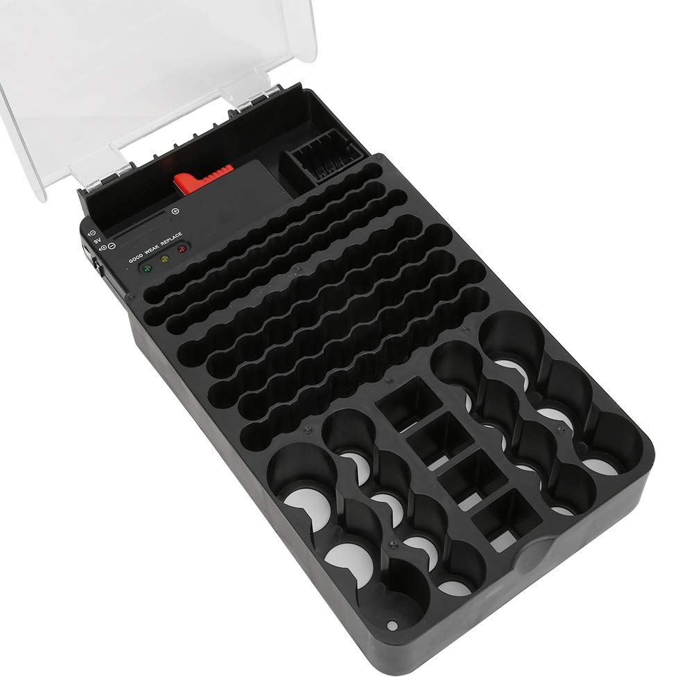 Conteneur en matériau ABS Transparent – ​​Mallette de Rangement multifonctionnelle à 104 Compartiments et Organisateur avec testeur de Batterie intégré – Indicateur d'état à 3