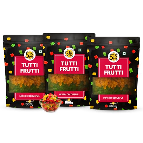 Image of 5:15PM Tutti Frutti 500gm | Tutti Frutti for Cake Baking | Dried Mix Multicolour Papaya pieces | Sweet Cherries - 500gm (Pack of 3)