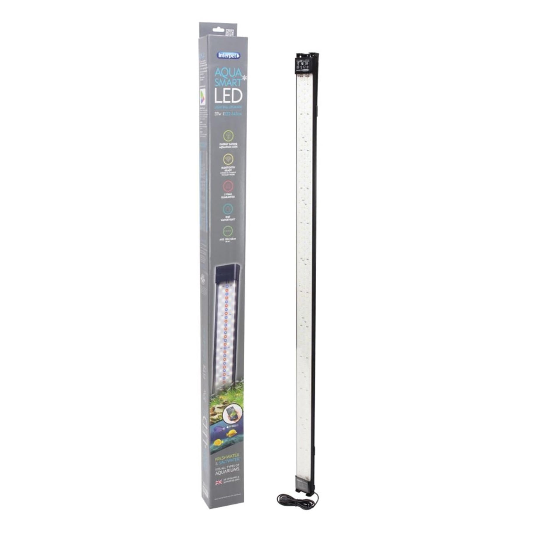 Interpet Aqua Smart LED de 37 W, ajustable 122-143 cm, luz para pecera de acuario, Bluetooth o control manual, opciones de ajuste múltiple, para agua dulce y salada