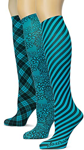 Sox Trot Women's 3 Pairs Knee High Trouser Socks, Classy and Colorful Printed Patterns, Silky Smooth Material