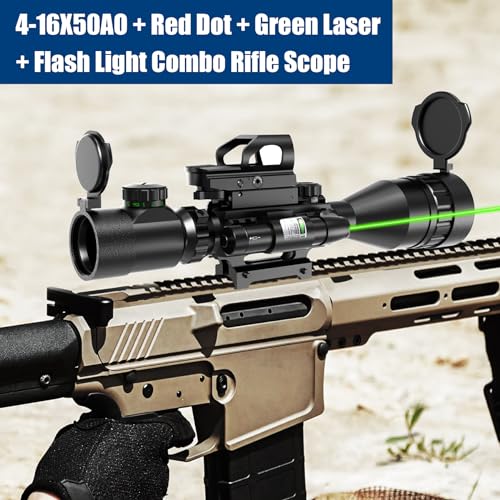 Uuq 4-16X50 Ao Rifle Scope Red/Green Illuminated Range Finder Reticle W/Green Laser thumb #5