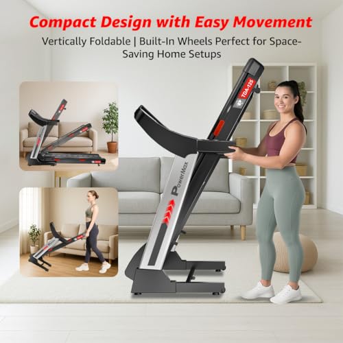 Image of PowerMax Fitness TDA-125 5.0HP DC Motorized Treadmill with Auto Incline, Max User 130kg, Running Deck 1300x460mm Vertically Foldable Machine, Top Speed 18km /hr, LED Display, ipad & Mobile Holder