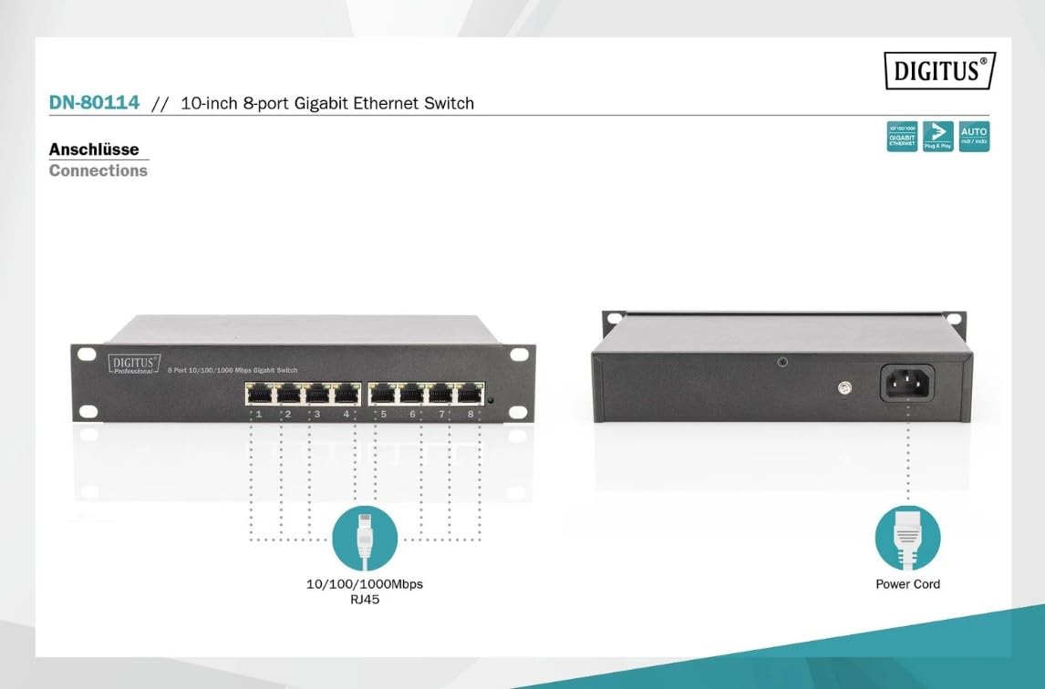 DIGITUS Switch Gigabit Ethernet a 8 porte da 10"