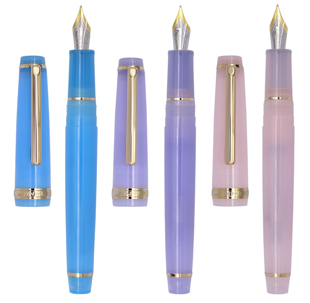 XIAOYU 3PCS Jinhao 82 Acrylic Fountain Pen, Iridium Nib Gold Trim with Ink Converter, Classic Smooth Transparent Writing Pen, Fine Nib(0.5mm), Blue, Purple and Light Pink