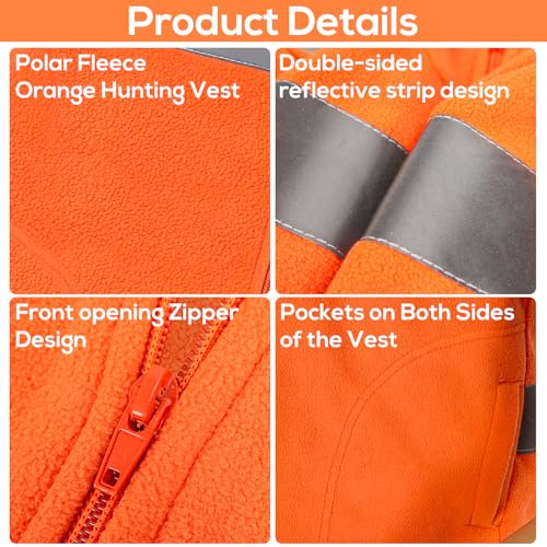 Polar Fleece Kids Orange Hunting Vest and Beanie Set,Warm Reflective Safety Hunting Clothes for Boys Outdoor3