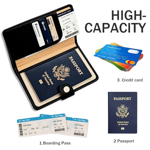 Image of ZOPPEN Passport Holder for Travel Essentials, RFID Blocking PU Leather Water-Resistant Lightweight Passport Cover with Multiple Card Slots, Easy to Carry Travel Wallet for Women Men, Black