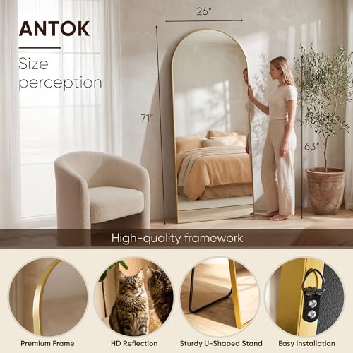 Image of Antok 71 inch x26 inch Arched Full Length Mirror, Floor Mirror with Stand,Gold
