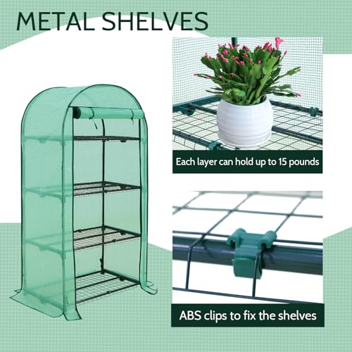 Image of EAGLE PEAK 4-Tier Mini Greenhouse Portable Green House with Shelves & Weather-Resistant PE Cover, Small Greenhouse for Seedlings & Gardening Gifts, 32x18x63 in, Clear /Green