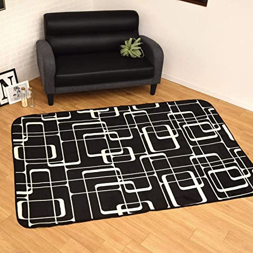 StorePocket ラグ カーペット ラグマット 洗える 抗菌 防臭 防ダニ 1.5畳 約130×185cm ブラック 幾何柄のふんわり柔らかフランネルラグ 低ホルムアルデヒド ホットカーペットカバー 長方形 メビウス MEVIUS
