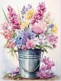 KYOQFVN Colorful Flowers in Bucket Cross Stitch Kits, 11CT Stamped Cross Stitch, Counted Cross Stitch Kits for Adults Patterns Needles Supplies, Beginner Embroidery Kit for Adults 12x16inch