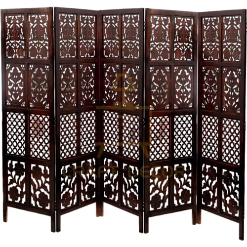 Image of Wooden Room Partition - 5 Feet Wooden Screen Divider in 2 /3 /4 /5 /6 Panels for Living Room /Office /Restaurant