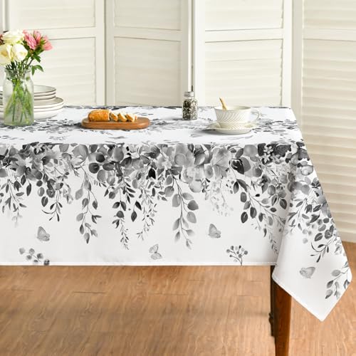 Image of Horaldaily Spring Tablecloth 60x140 Inch Rectangular, Eucalyptus Floral Grey Table Cover for Party Picnic Dinner Decor