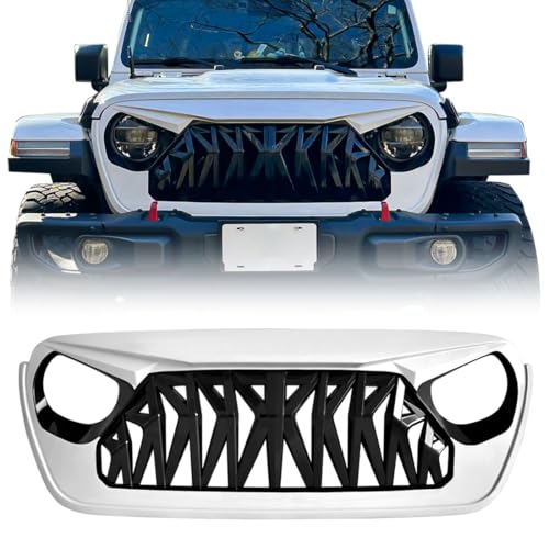 Allinoneparts Front Shark Grille Compatible with 2018-2025 Jeep Wrangler JL JLU Gladiator JT w/o TrailCam White Black