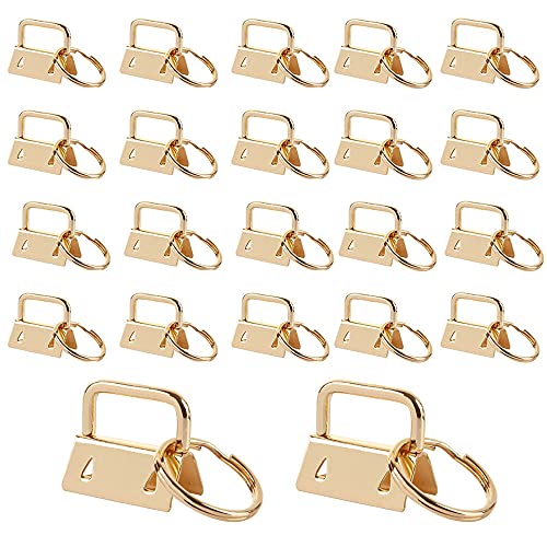 WENCHENG 50 Pack Key Fob Hardware, 1 Inch Gold Tone Key Chain Fob Wristlet with Key Ring for Wristlet Keychain, Key Lanyard, Key Chain Making Hardware Supplies