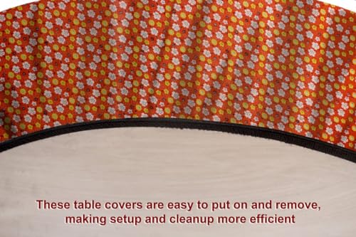 Image of The Furnishing Tree Round Elastic Fitted Dining Table Cover WxL 40x40 Inches Mini Floral Pattern Orage