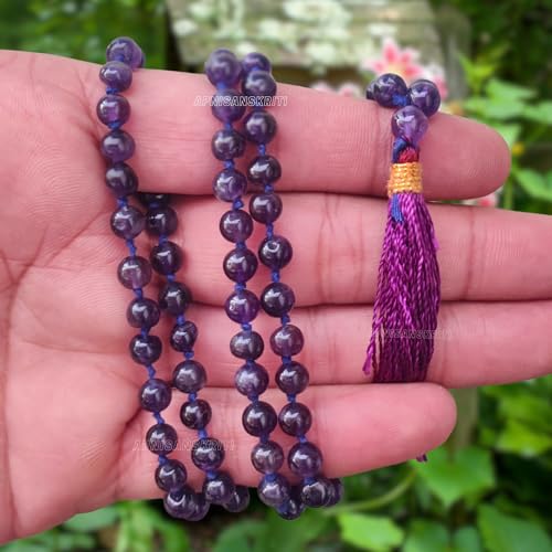Image of Apnisanskriti Premium Amethyst Stone Mala for Men and Women (6mm, AAA Quality, Lab Certified, 108+1) - Natural Stone Beads Mala - Purple Colour - Pack of 1
