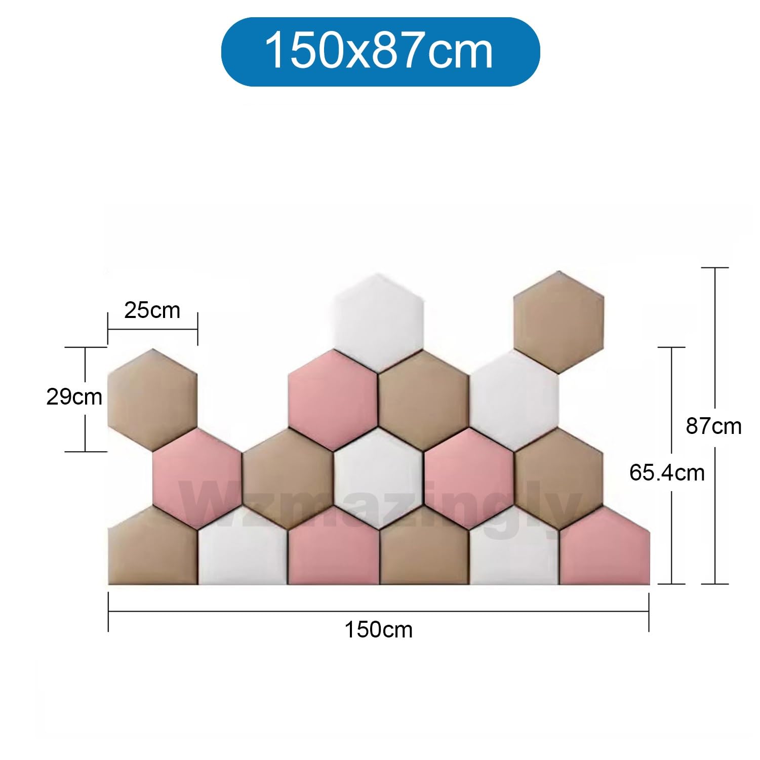 Anti-Collision Rembourrée 3cm D'épaisseur Peler et Coller Panneau Mural Hexagonal Résistant Aux Rayures Tissu Tête de lit Chambre Revêtement Mural(White,150x87cm)