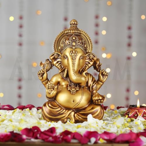 Estatua de Ganesha Vighnaharta Dorada 9 Pulgadas miniatura 3