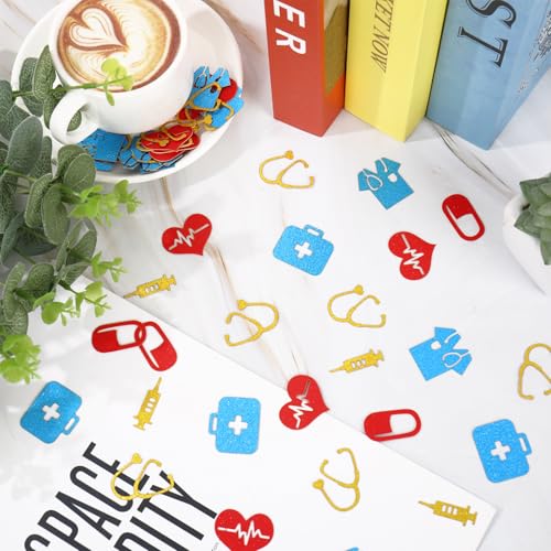 Image of Whaline 300 Pcs Nurse Table Confetti Yellow Red Blue Glitter Paper Confetti Table Centerpieces for Doctor Graduation Party Decoration