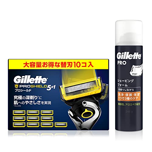 【Amazon.co.jp限定】 ジレット プロシールド マニュアル 替刃(10コ)+シェービングフォーム 245g【セット買い】髭剃り カミソリ 男性 メンズ