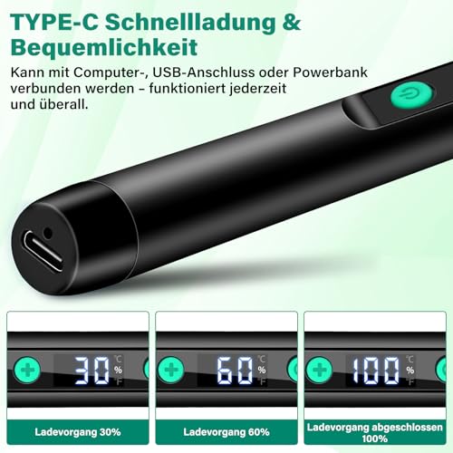 KKMOL Draadloze soldeerboutset, USB-accu, soldeerbout met lcd-display, temperatuur instelbaar van 180 tot 450 °C, 3 soldeerpunten, soldeerdraad, soldeerset voor reparatie van het lassen, zwart - Afbeelding 6