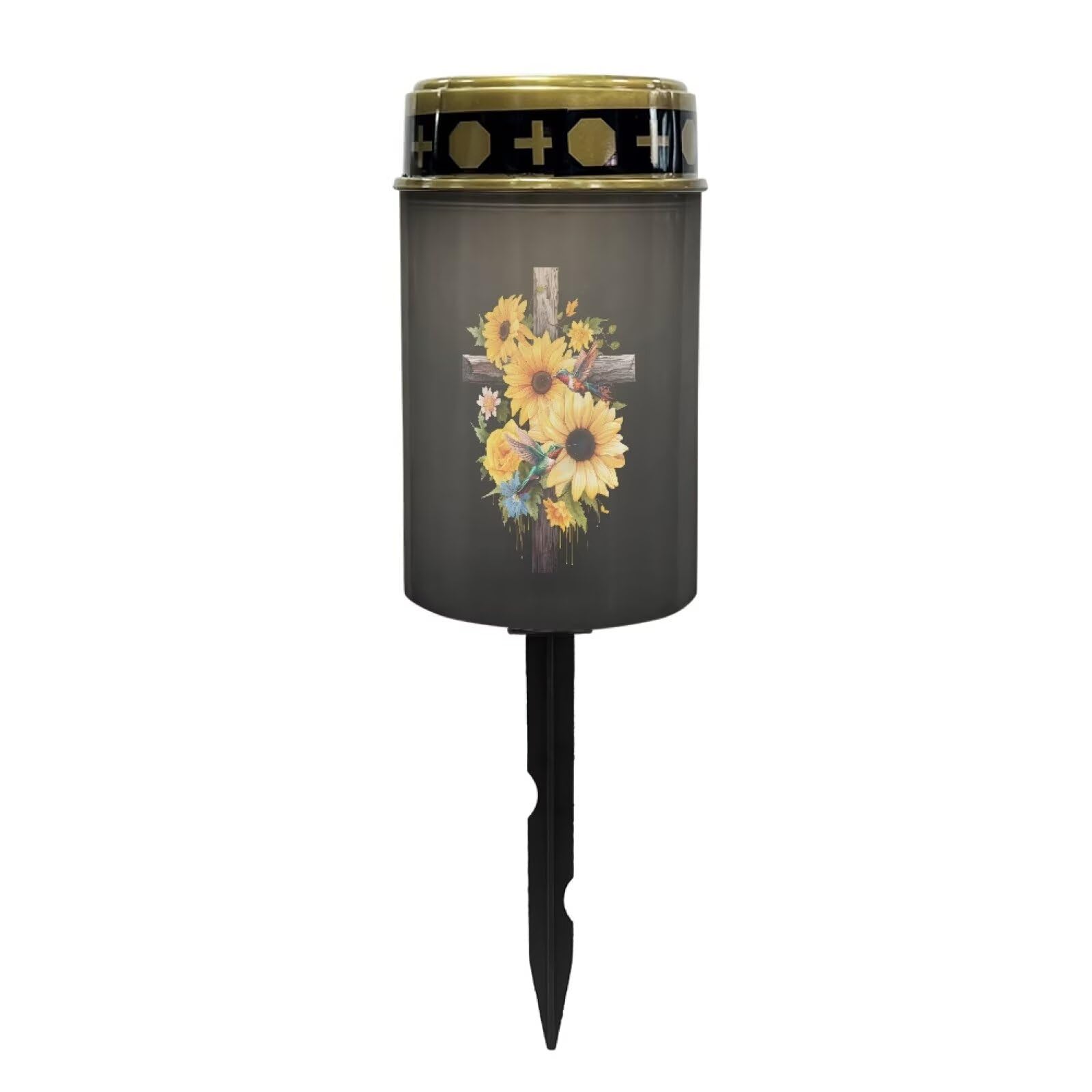 Cemetery Lights for Grave, Cross Sunflower Hummingbird Print Outdoor Flameless Candles Solar Powered Flameless Cemetery Solar Lights Dustproof Waterproof and Easy to Install