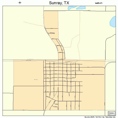 Large Street & Road Map of Sunray, Texas TX Printed poster size wall