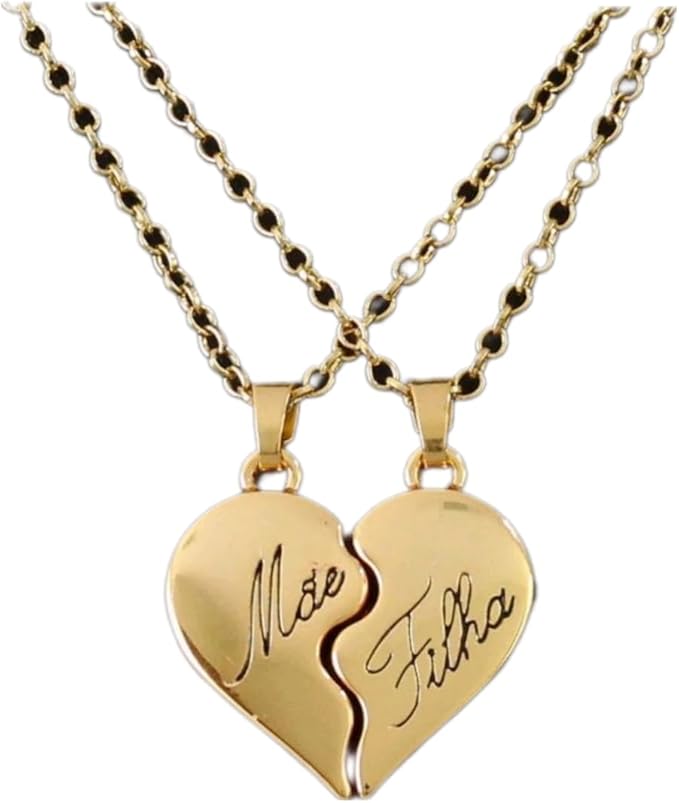 Corrente com Pingente Coração Mãe e Filha (Dourado)