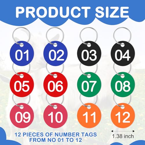 Image of Foilswirl 12 Pack Goat Collars with Number Tag Adjustable Nylon Livestock Collar with No. 01-12 ID Number Tags Sheep Collars Set for Small Livestock Farm Animal Goat Sheep Cow(Regular)