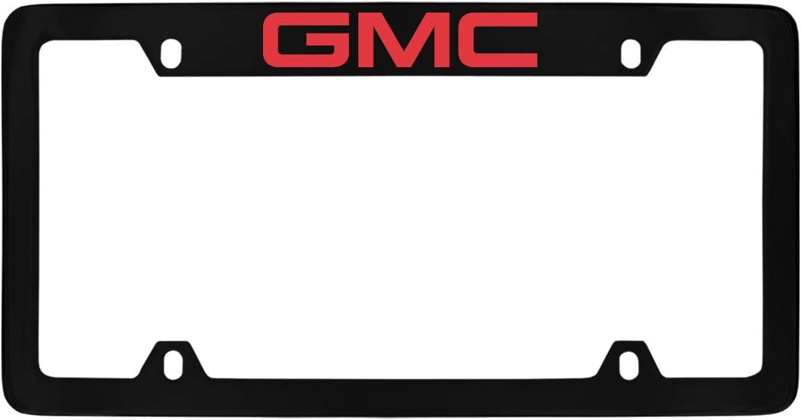GMC Logo License Plate Frame Holder (4 Hole & Top Engraved, Black Frame & Red Imprint)