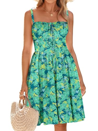 Image of YIOYOLA Womens Summer Mini Corset Casual Dresses Spaghetti Straps Lace Up Vacation Beach Sundress with Pockets 2026