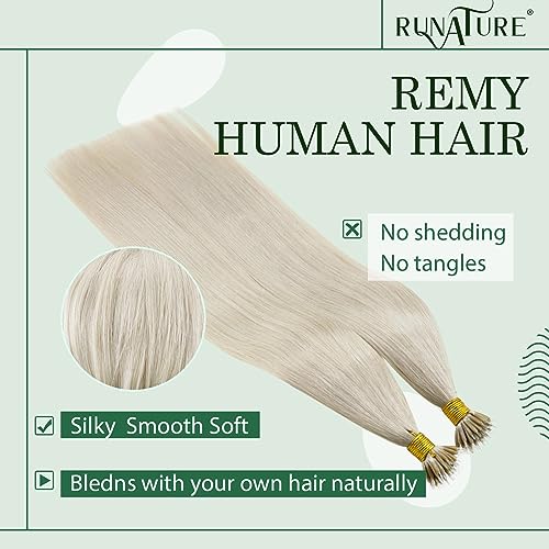 RUNATURE 20 Inch Nano Hair Extensions Real Human Hair White Blonde Nano Beads Hair Extensions Human Hair Blonde Straight Invisible Nano Rings Hair 50g 50s #800 - Image 2