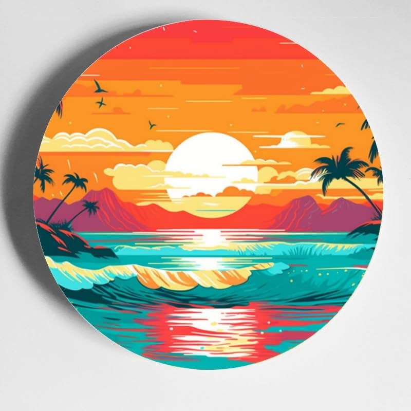 Tropical Beach 10-inch Ceramic Plate for Wall Display or Tabletop, with Stand & Hook DP-036703906