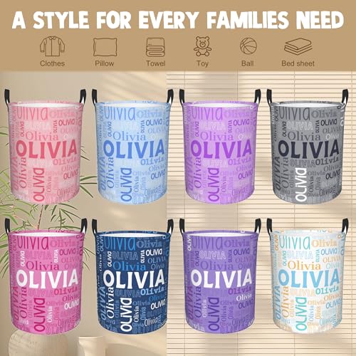 Image of Custom Name Laundry Hamper, Personalized Laundry Basket with Name for Boys Girls Kids Men Women, Customized Name Dirty Clothes Basket Gifts for Clothes Toy Bathroom Bedroom Laundry Room Dorm
