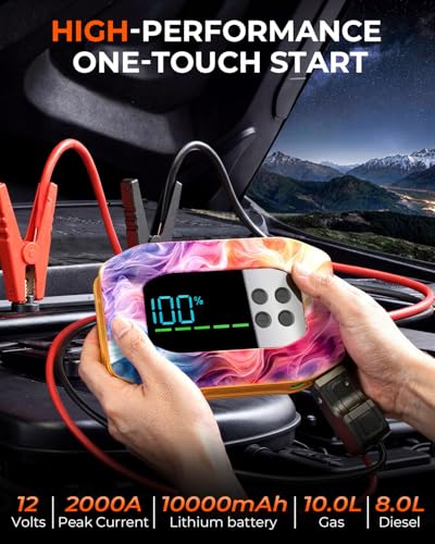 ROGATION 2000A Jump Starter with Air Compressor, Portable Car Battery Jump Starter, 12V Booster for Gas/Diesel Engines, 150PSI Tire Inflator 10000ma/h 33W Bidirectional fast Charging Power Bank-Orange - image 2