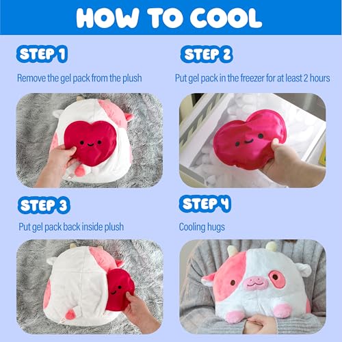 Image of Cupid Cow Heatable Plush for Period Cramp Relief & Emotional Support, Microwavable Soft Toy Plushies, Coolable Stuffed Animal for Anxiety, Valentine's Day Gift for Pain Relief (Cupid Strawberry)